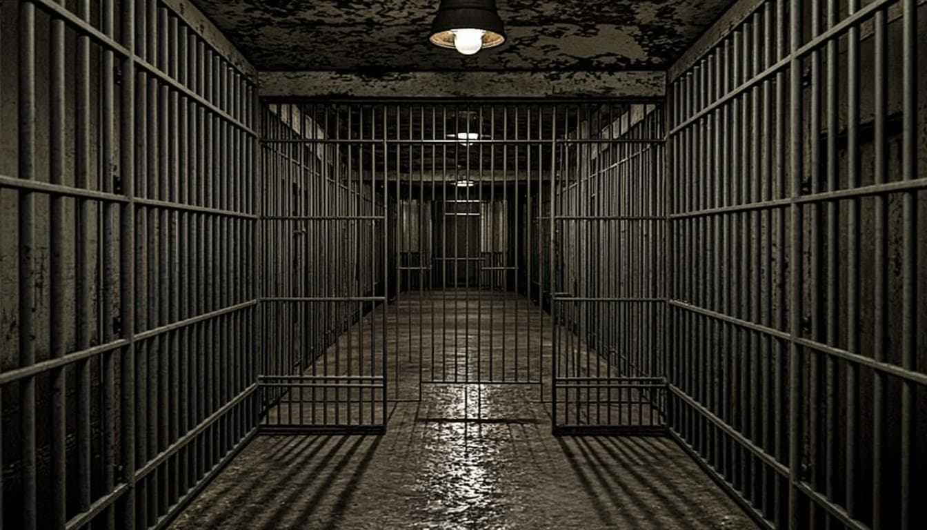 Prison cell block corridor — documentary photograph